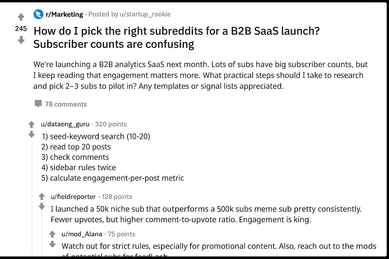 Screenshot for Reddit marketing thread
