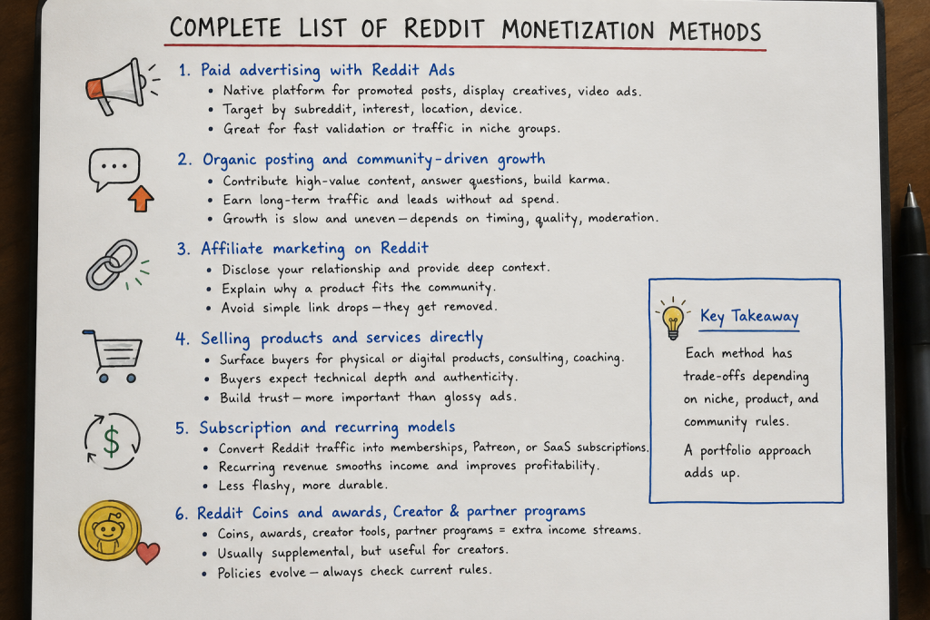 Complete list of Reddit monetization methods